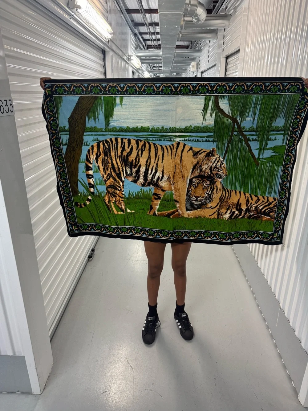 Tiger Print Tapestry Throw with Green & Blue Scenic Design